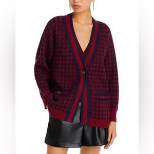 AQUA Buffalo Check Oversized Cardigan - Red & Navy - Size M